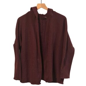 American Eagle Soft Sexy Plush Burgundy Waffle Knit Hooded Open Cardigan Small
